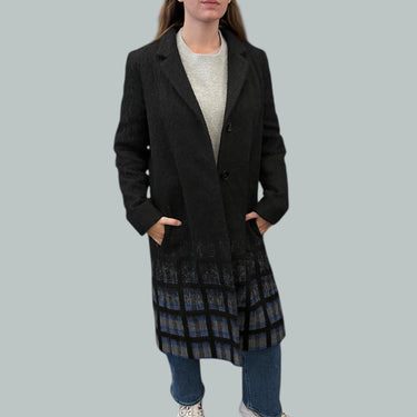 Manteau noir et bleu en laine, acrylique et poly pour femmes (fit XS) S