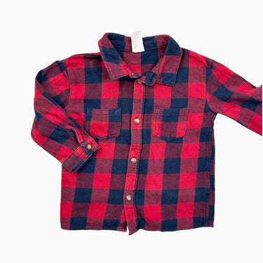 Chemise carreautée en flanelle rouge et marine 9-12M