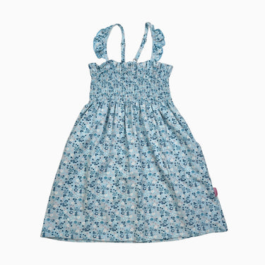 Robe aqua à fleurs et smock 4Y