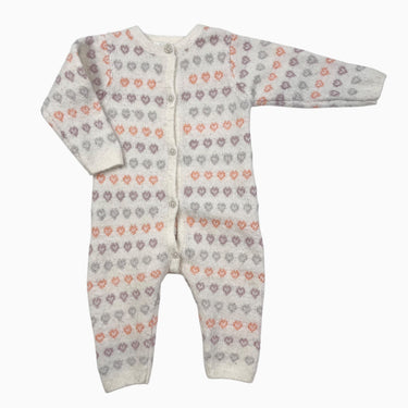 Combi vanille avec motif coeurs en tricot de poly, coton et acrylique 3-6M