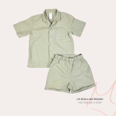 Ensemble sauge en lin et coton 3-4Y