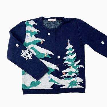 Pull marine 'sapins' paillettés en tricot mélangé 5Y