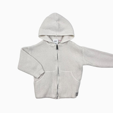 Veste à capuchon avoine en tricot gaufré 18-24M