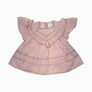 Robe rose à point d'esprit et broderie 3-6M