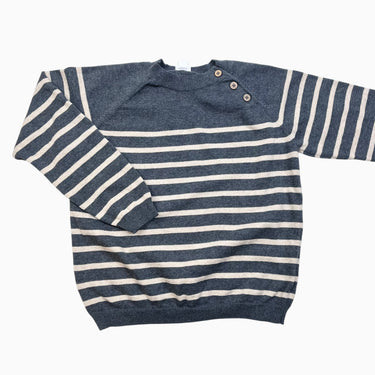 Pull gris à rayures crèmes en tricot de coton 8Y