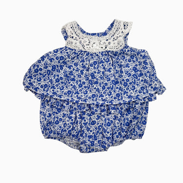 Barboteuse blouse fleurs bleus 3M