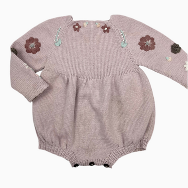 Barboteuse rose en laine avec broderie 12-18m