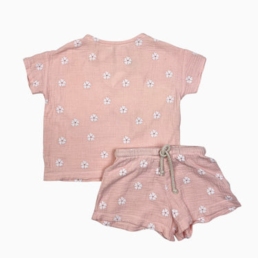 Ensemble rose fleuri en mousseline 12-18M