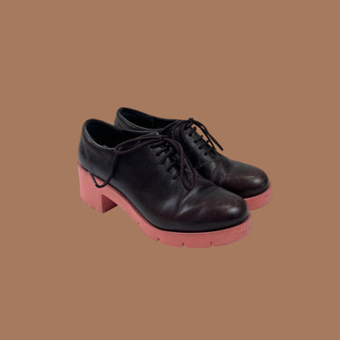 Souliers bordeau en cuir à plateforme à lacet pour femmes 36EU