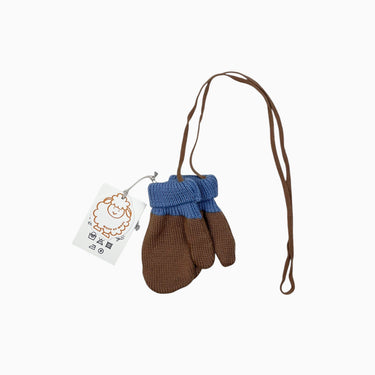 Mitaines avec attaches marrons et bleues en tricot de laine 3-6Y