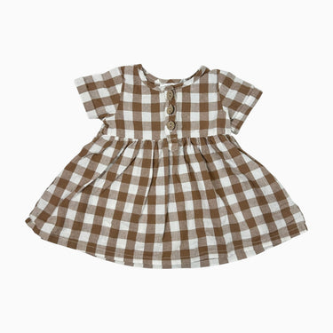 Robe à vichy marron en lin et coton 3-6M