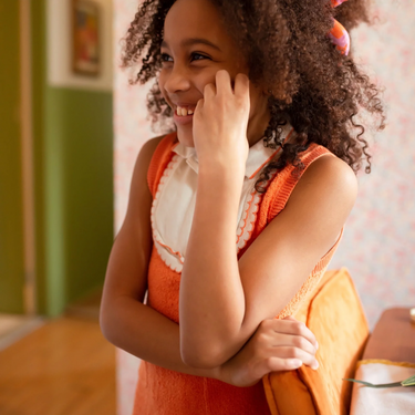 Robe courte orange en tricot de coton bio et pima 7-8Y