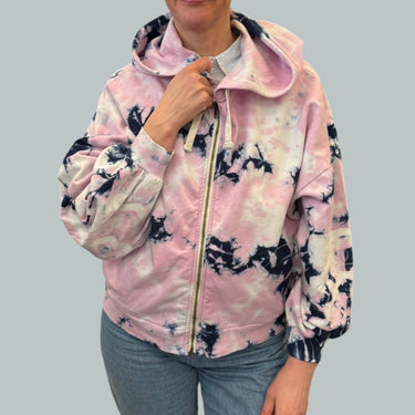 Veste tie-dye rose et marine à capuchon en coton pour femmes S