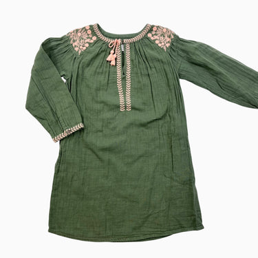 Robe verte avec fleurs brodées en mousseline 6Y