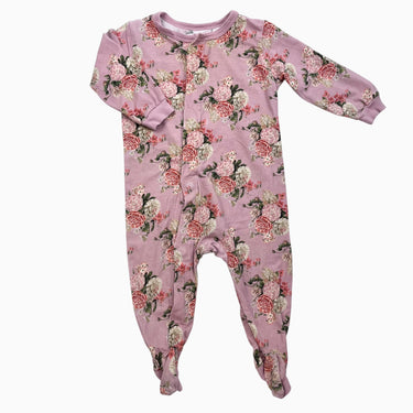Pyjama rose motif floral avec boutons magnétiques en coton et modal 3-6M