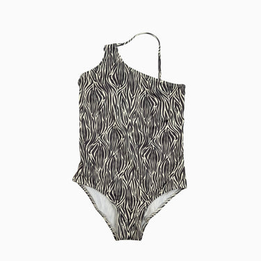 Maillot zébré gris crème avec bretelles asymétriques ajustables 9-10Y