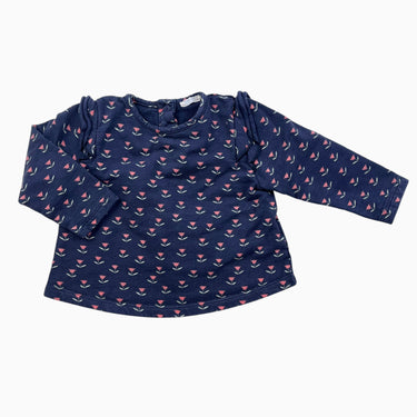 Pull marine fleuri en coton ouaté 18M