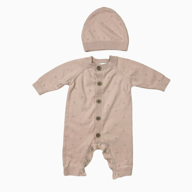 Combi avec bonnet rose à pointelle NB