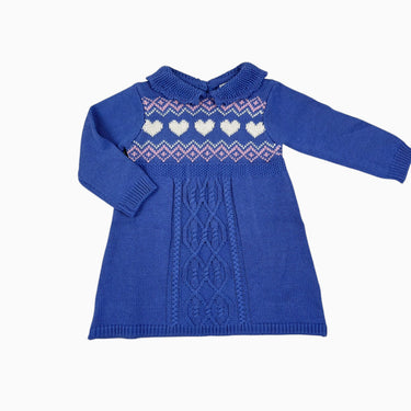 Robe à col claudine bleue-violette 'coeurs' en tricot 6-9M