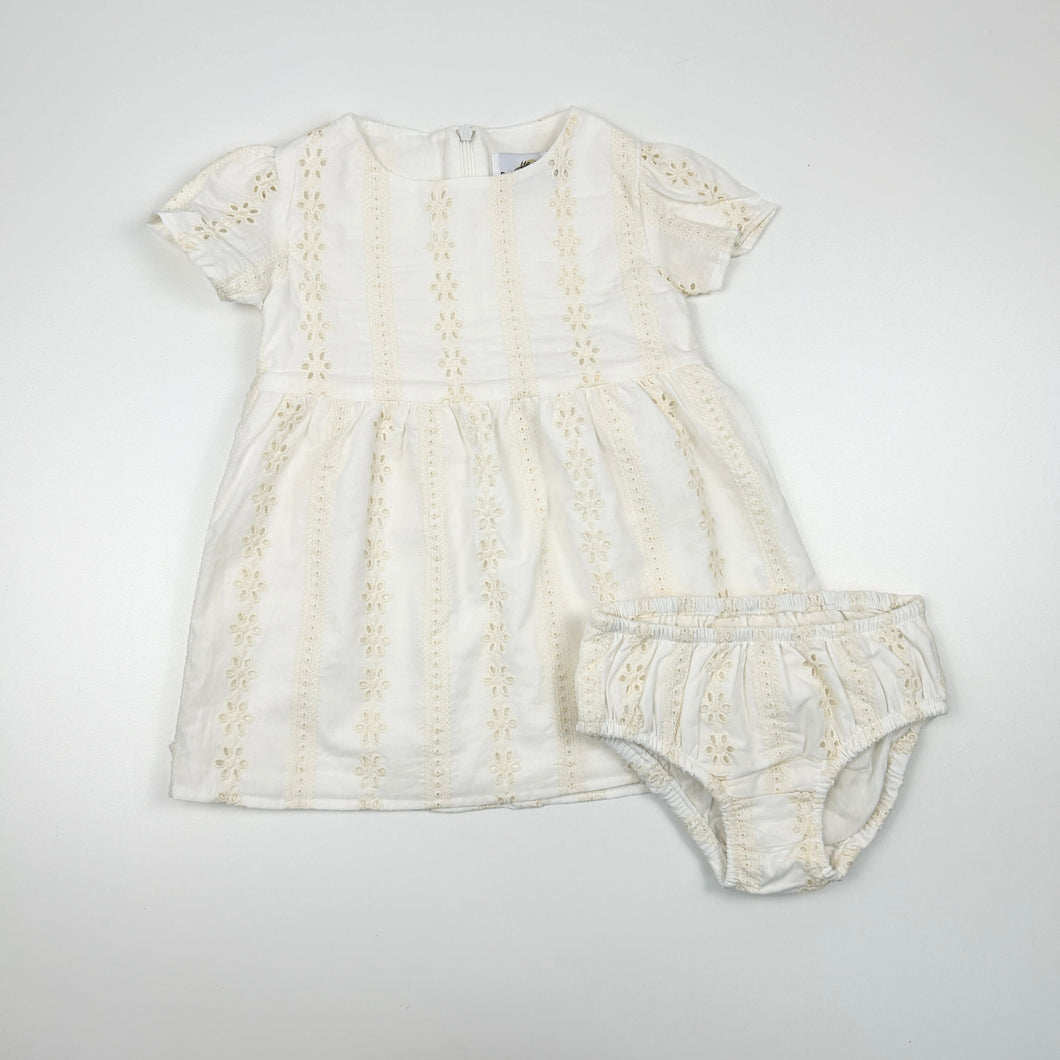 Robe et bloomer jaune en mousseline de coton 0 3M