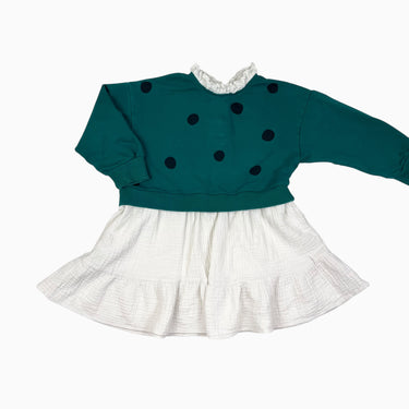 Robe verte à pois avec volant en mousseline 5Y