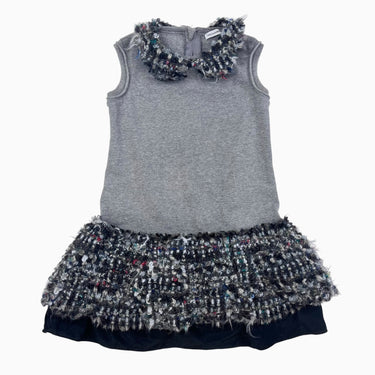 Robe à col claudine grise et tricot mélangé 4Y