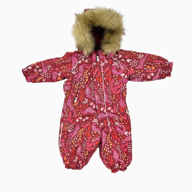 Habit de neige framboise en polyurethane avec fausse fourrure amovible 9-12M