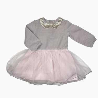 Robe à col claudine avec volant en tulle 12M
