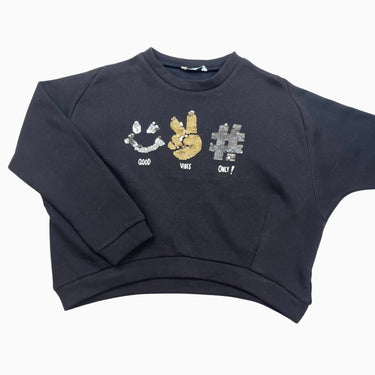 Pull noir cropped à paillettes 'Good Vibes Only !' en coton et poly 10Y