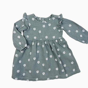 Robe eucalyptus fleurie en mousseline 2-3Y