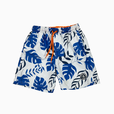 Short maillot avec filet 'feuilles palmiers bleus' 8Y