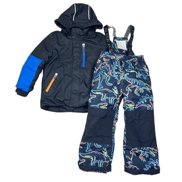 Manteau noir doublé en polar avec salopette 'dinos neons' 6Y