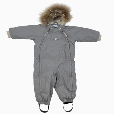 Habit de neige gris à capuchon et fourrure amovible 12M