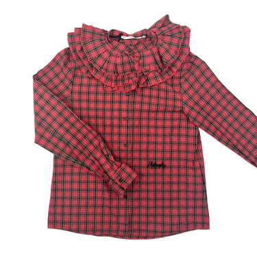 Blouse rouge en coton avec large col à carreaux 158 (12-13Y)