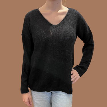 Pull noir pailletté 'Derby' en tricot de kid mohair, soie et poly pour femmes XS