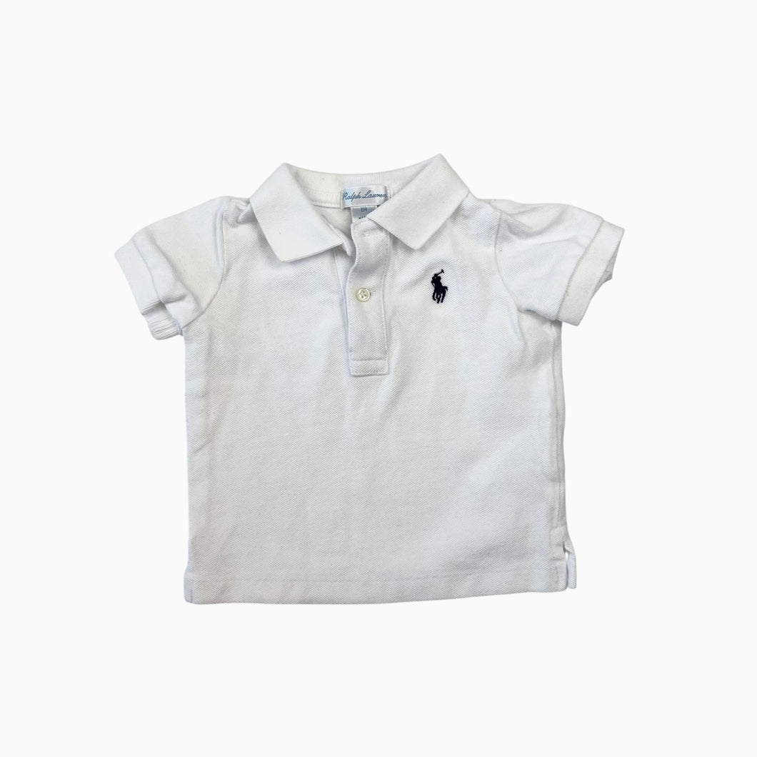 T-shirt blanc polo en coton piqué avec logo marine brodé 6M