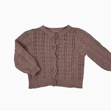 Cardigan vieux-rose en tricot à pointelle 12M