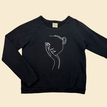 Pull noir 'visage abstrait' en coton bio pour femmes M fit S