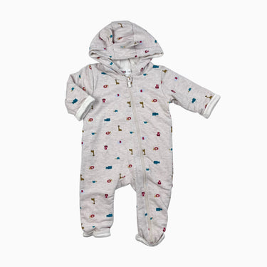Combi à capuchon crème chiné à imprimé animaux 3-6M
