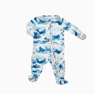 Pyjama blanc 'baleines en mer' en bambou et spandex 0-3M