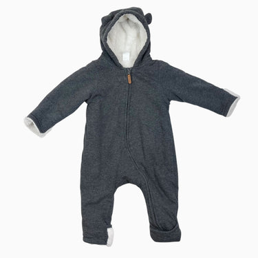 Combi grise acier à capuchon en coton chiné doublé en peluche 6-9M