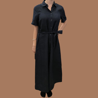 Robe maxi marine en lin avec ceinture pour femmes XS