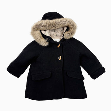 Manteau noir en laine, acrylique, polyamide avec fausse fourrure amovible 18-24M