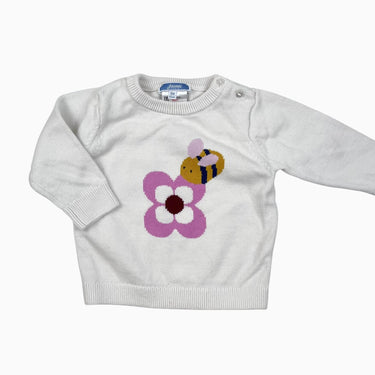 Pull blanc 'abeille' en laine et coton 6M