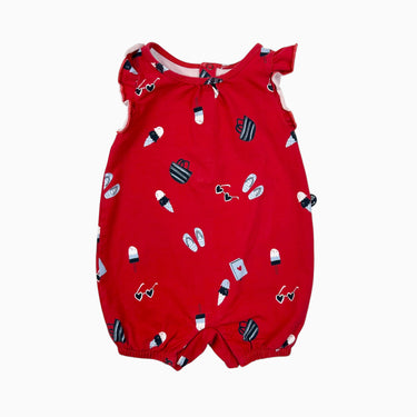 Combi rouge 'accessoires de plage' 9-12M