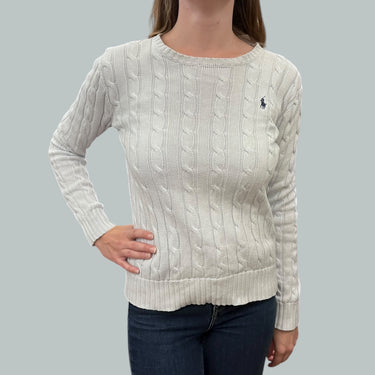 Pull bleu ciel en tricot de coton torsadé pour femmes XS
