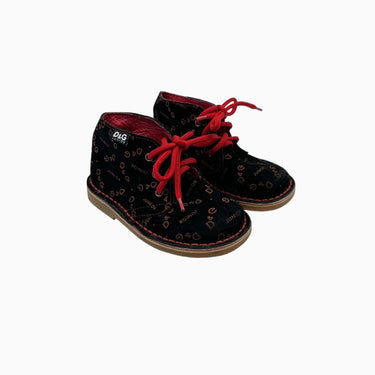 Bottines en suède noires monograme rouge à lacets 24 EUR