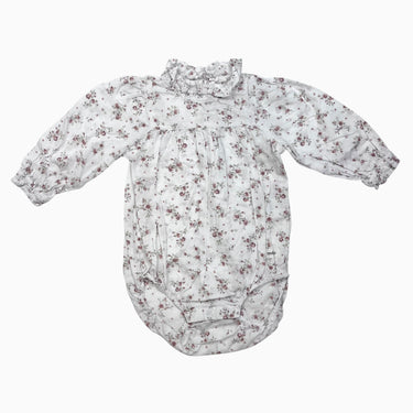 Barboteuse blanche fleurie en coton point d'esprit 6-9M