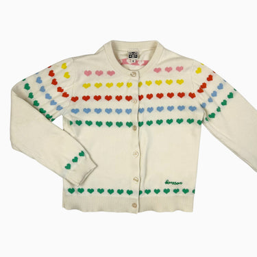 Cardigan vanille en tricot de coton 'coeurs' 8Y