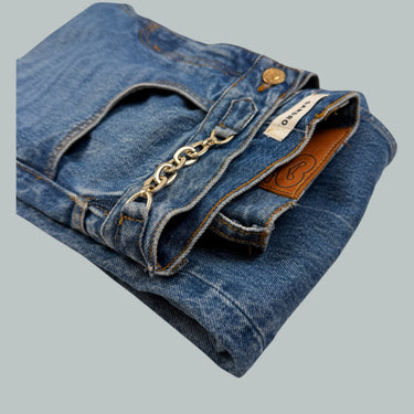 Jeans en denim avec chaîne argentée pour femmes 36EU